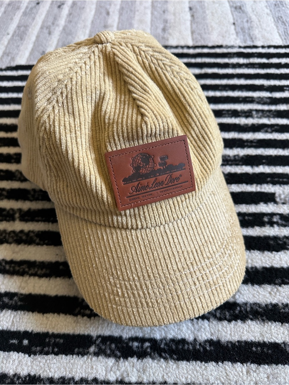 Aime Leon Dore Tan Corduroy Baseball Cap with Leather Patch